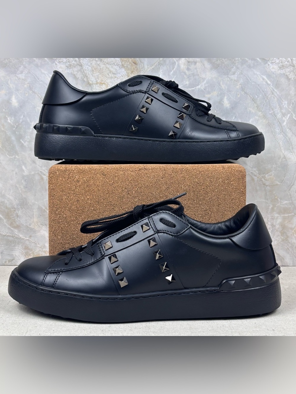 Valentino Garavani Black Leather Rockstud Low Top Sneakers